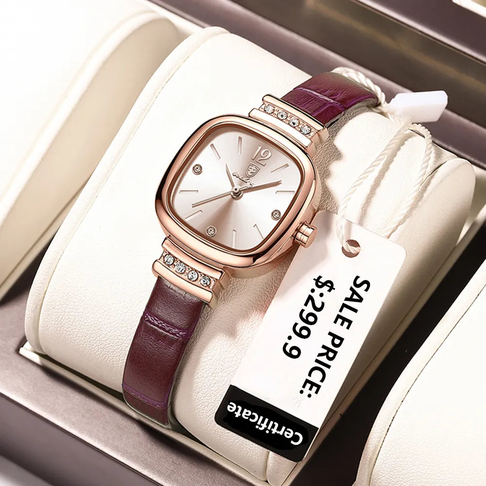 Women Watches Fashion Square Diamond Leather Quartz Watch Luxury Waterproof 2024