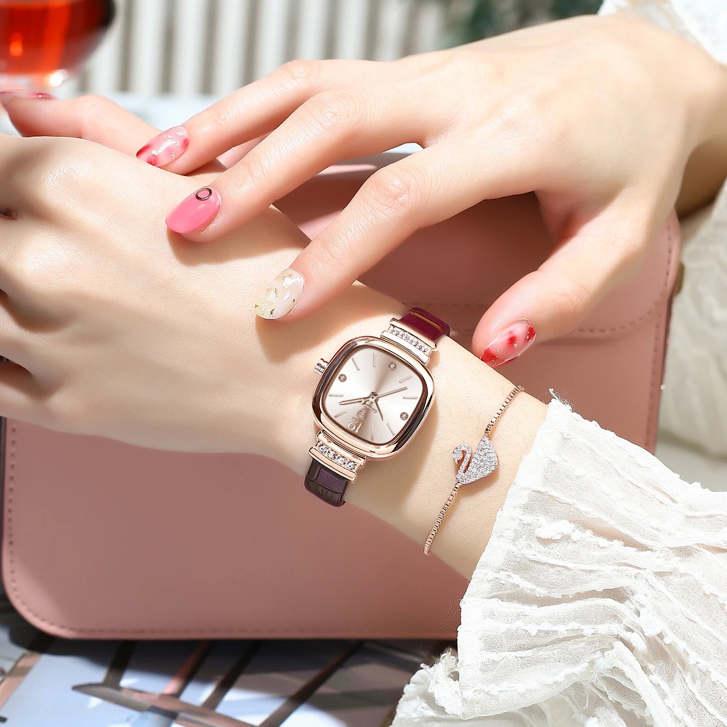 Women Watches Fashion Square Diamond Leather Quartz Watch Luxury Waterproof 2024
