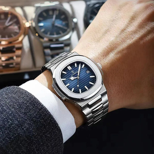 Luxury Watch Business Waterproof Male Clock Luminous Date Stainless Steel 2024