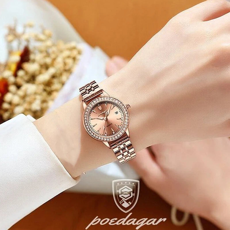 Diamond Bracelet Womens Watches Elegant  Waterproof Steel Strap Calendar 2024